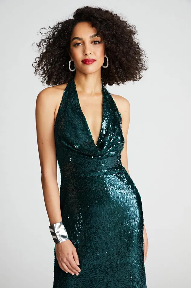 Gowns Women Halston Tova Gown In Tinted Sequin Atlantic