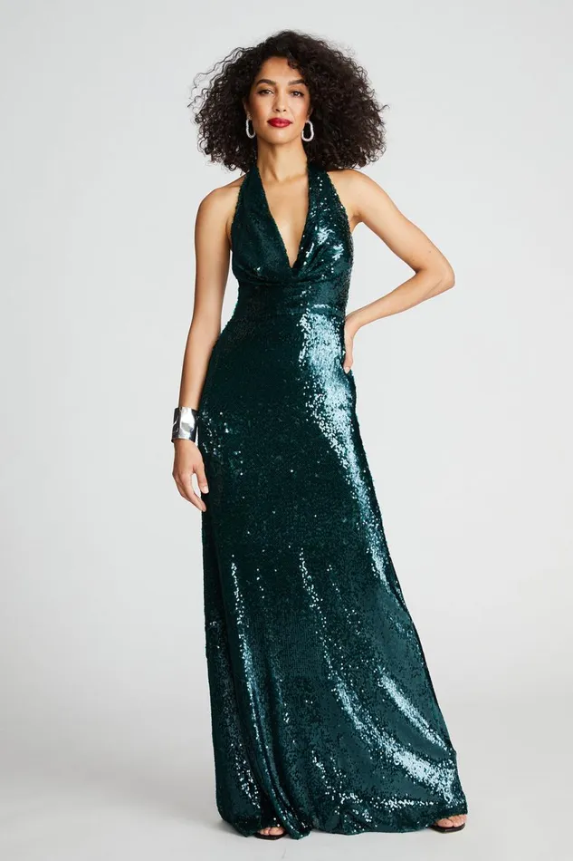 Gowns Women Halston Tova Gown In Tinted Sequin Atlantic