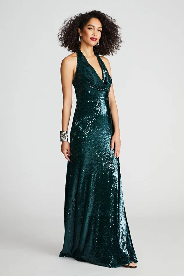 Gowns Women Halston Tova Gown In Tinted Sequin Atlantic