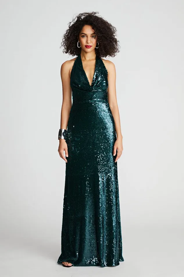 Gowns Women Halston Tova Gown In Tinted Sequin Atlantic