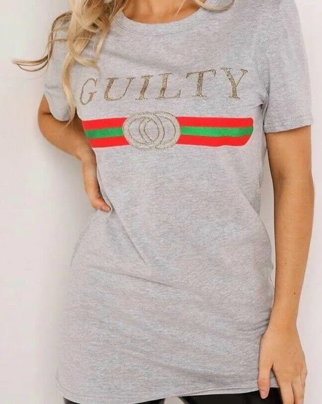 Grey Guilty039 Slogan Tee Women Missfiga TShirts