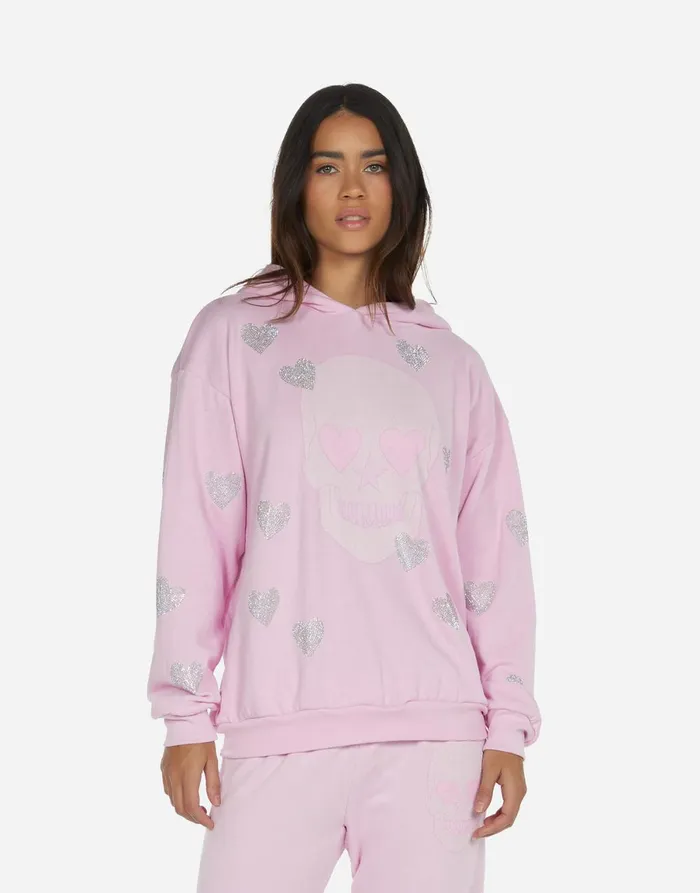 Harmony Crystal Pink Peace Love Skull Peony Pink Women039s Lauren Moshi Hoodies