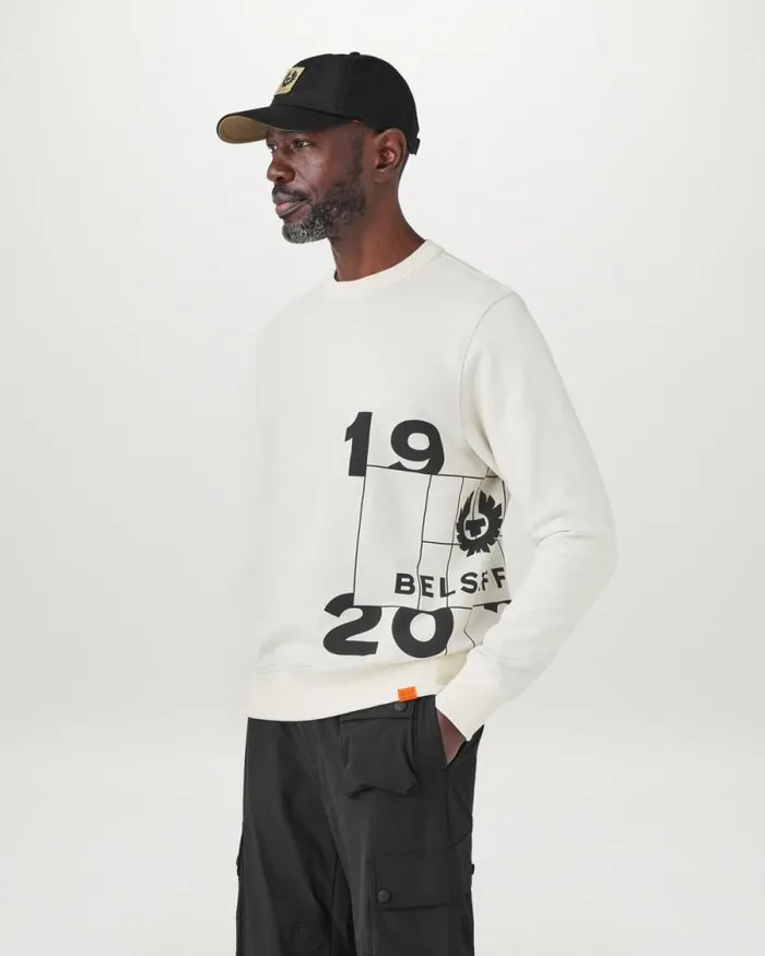 Hoodies and Sweatshirts Men Belstaff Centenary Logo Sweatshirt Chalk British Khaki