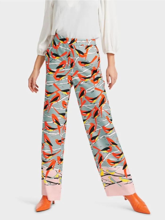 Hosen Damen Marc Cain Pants WASHINGTON Mit VogelDessin Dark Sky Blue