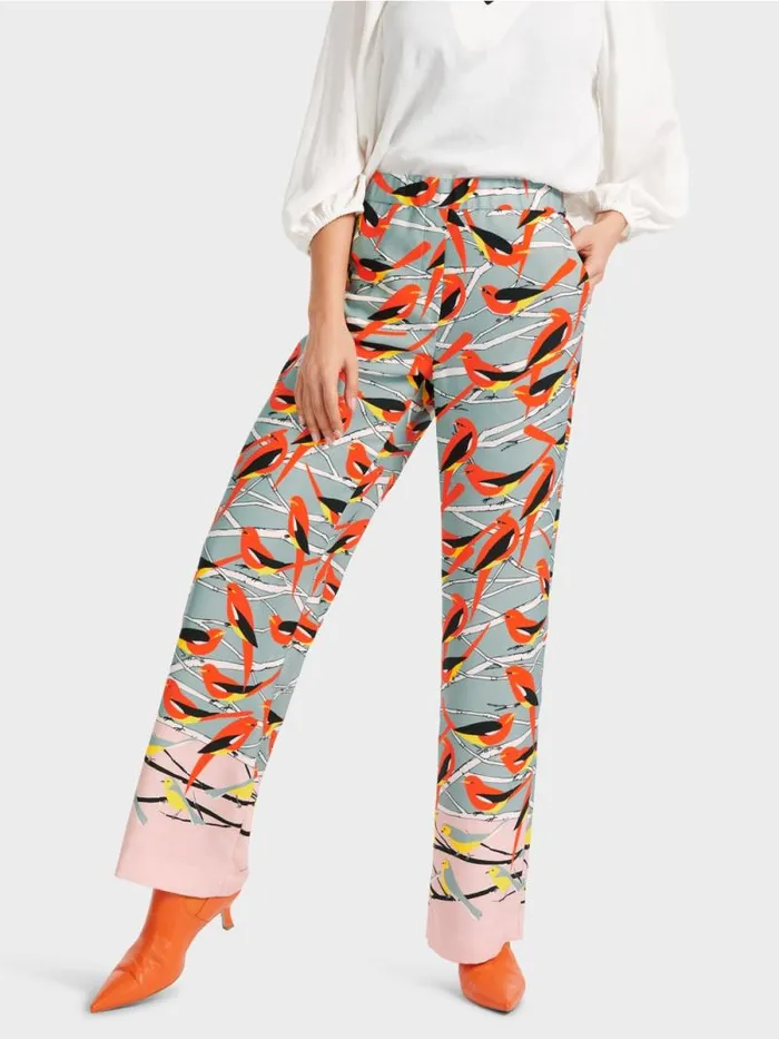Hosen Damen Marc Cain Pants WASHINGTON Mit VogelDessin Dark Sky Blue