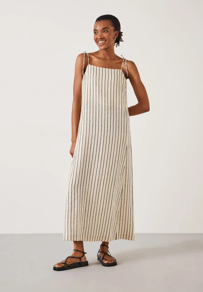 Hush Dresses Women Aanya Two Way Linen Maxi Dress Speckle Stripe Navy