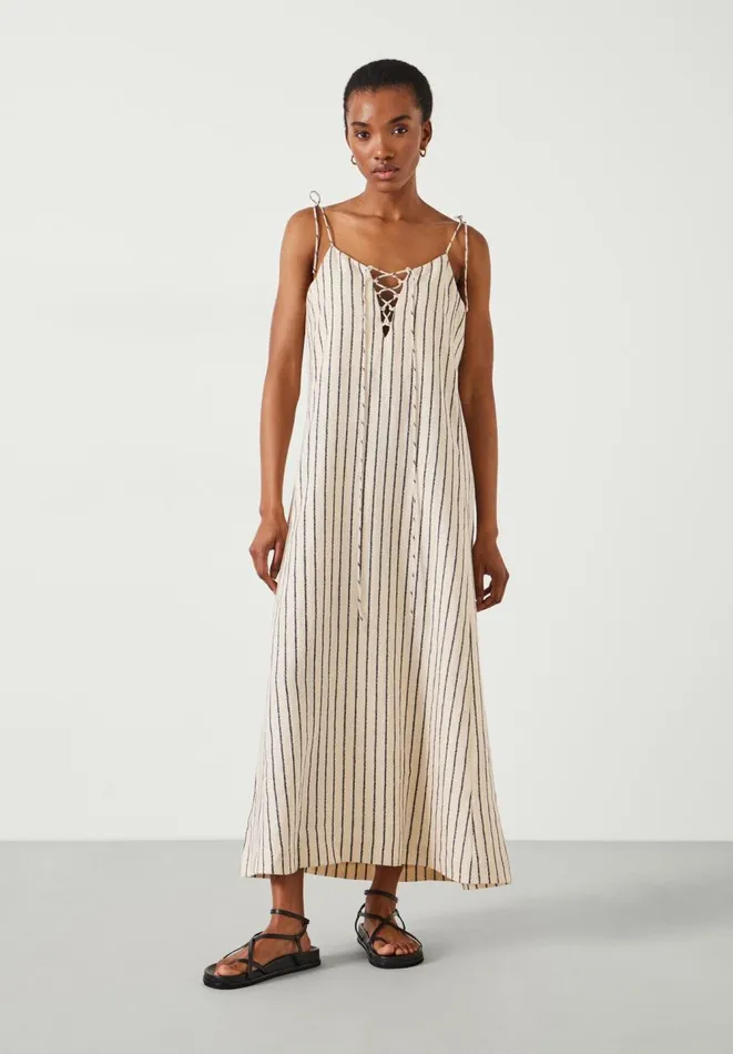 Hush Dresses Women Aanya Two Way Linen Maxi Dress Speckle Stripe Navy Hush Dresses Women Aanya Two Way Linen Maxi Dress Speckle Stripe Navy