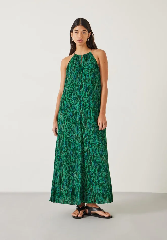 Hush Dresses Women Cassie Relaxed Halter Neck Maxi Dress Watercolour Animal Green