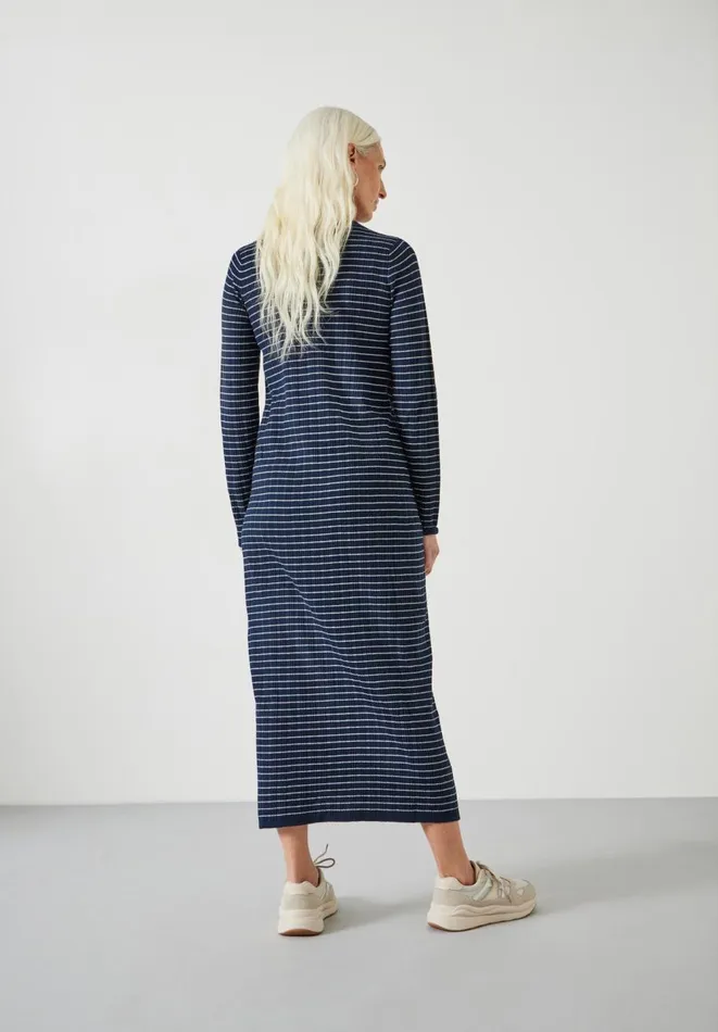 Hush Dresses Women Dixie Cotton Striped Knitted Dress Midnight Navy Ecru Hush Dresses Women Dixie Cotton Striped Knitted Dress Midnight Navy Ecru