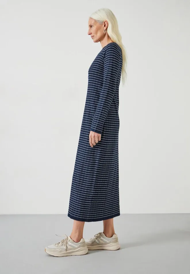 Hush Dresses Women Dixie Cotton Striped Knitted Dress Midnight Navy Ecru Hush Dresses Women Dixie Cotton Striped Knitted Dress Midnight Navy Ecru