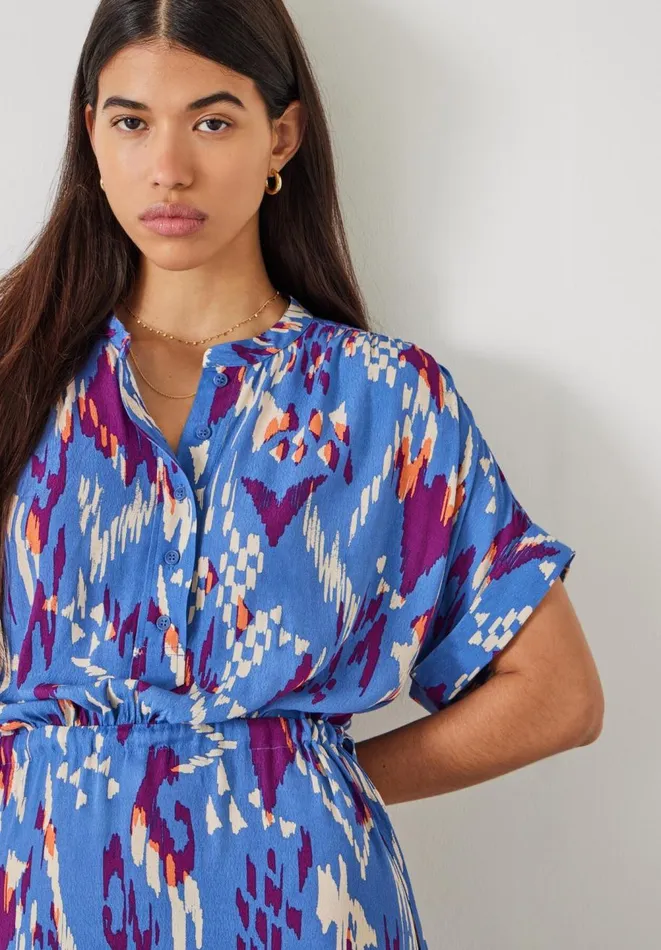 Hush Dresses Women Keisha Relaxed Maxi Shirt Dress Irregular Ikat Blue Hush Dresses Women Keisha Relaxed Maxi Shirt Dress Irregular Ikat Blue