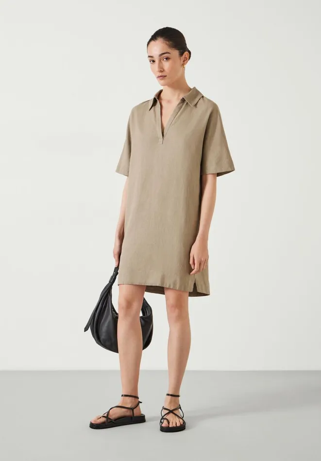 Hush Dresses Women Orla Mini Linen Polo Dress Beige