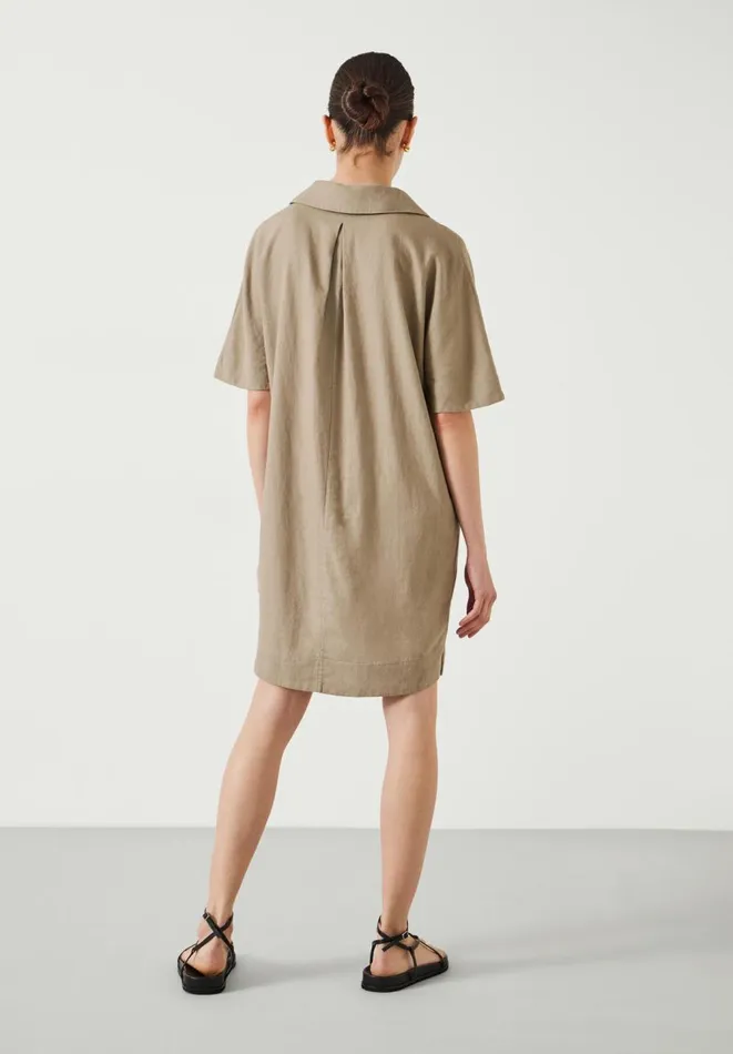Hush Dresses Women Orla Mini Linen Polo Dress Beige