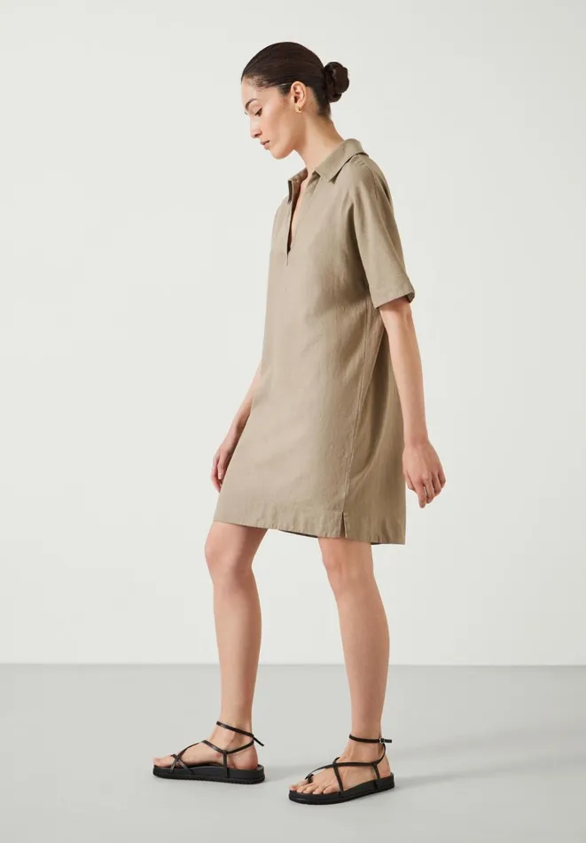 Hush Dresses Women Orla Mini Linen Polo Dress Beige