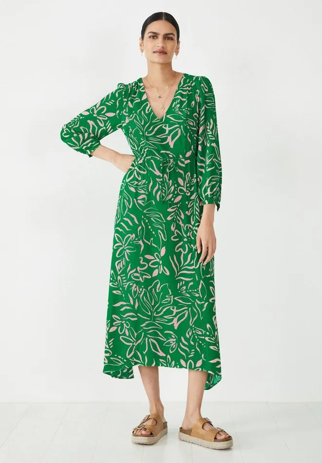 Hush Dresses Women Rosa Midi Dress Painted Tropical Flower Green