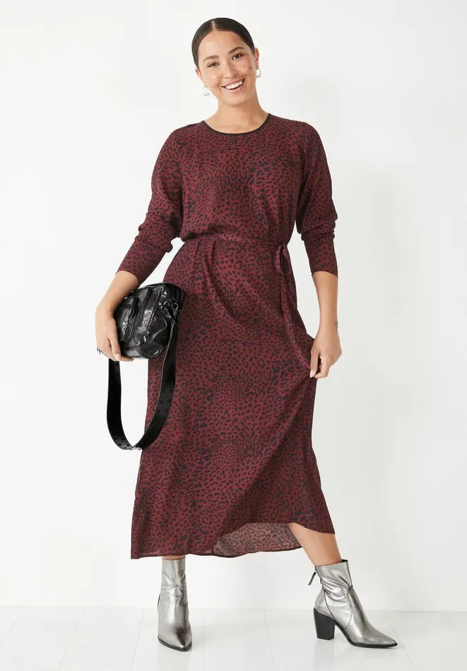 Hush Dresses Women Roxy Midi Dress Contrast Leopard Burgundyblack