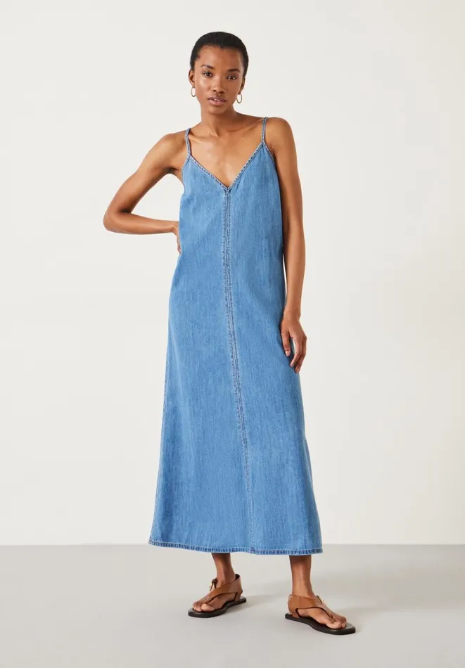 Hush Dresses Women Saskia Denim Slip Maxi Dress Light Blue Authentic