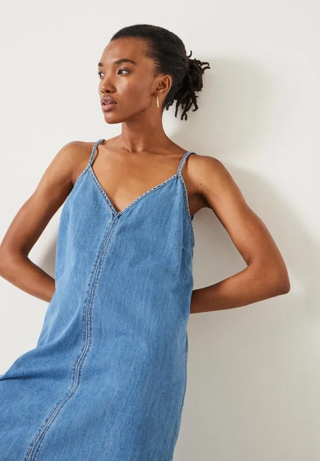 Hush Dresses Women Saskia Denim Slip Maxi Dress Light Blue Authentic