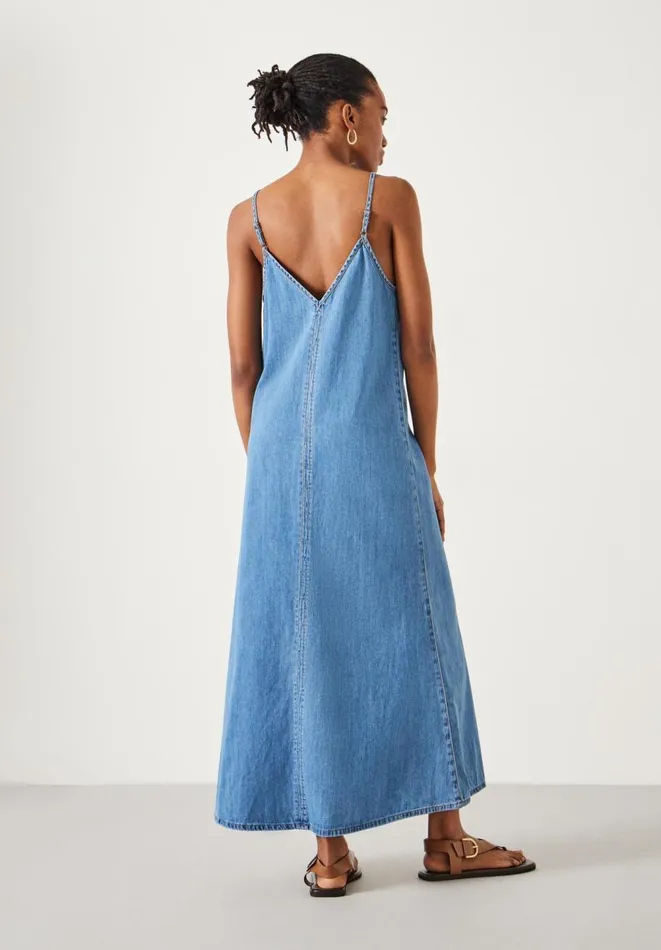 Hush Dresses Women Saskia Denim Slip Maxi Dress Light Blue Authentic