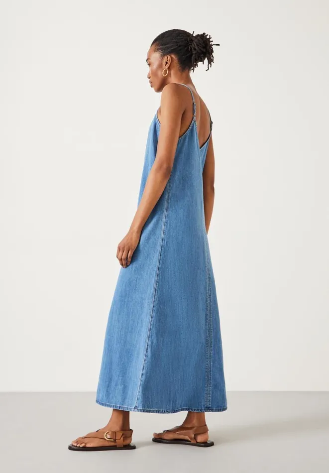Hush Dresses Women Saskia Denim Slip Maxi Dress Light Blue Authentic