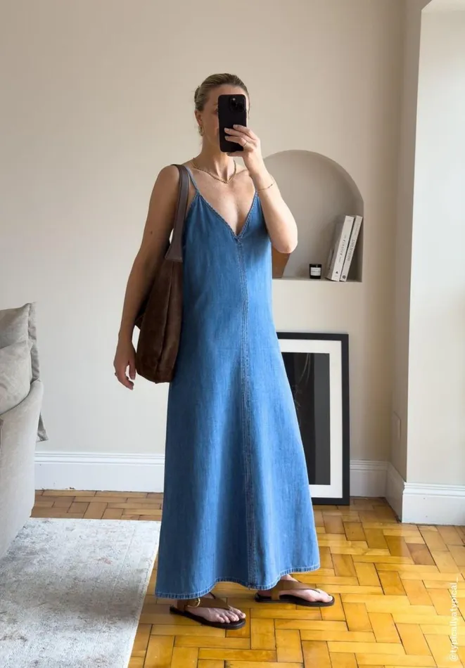 Hush Dresses Women Saskia Denim Slip Maxi Dress Light Blue Authentic