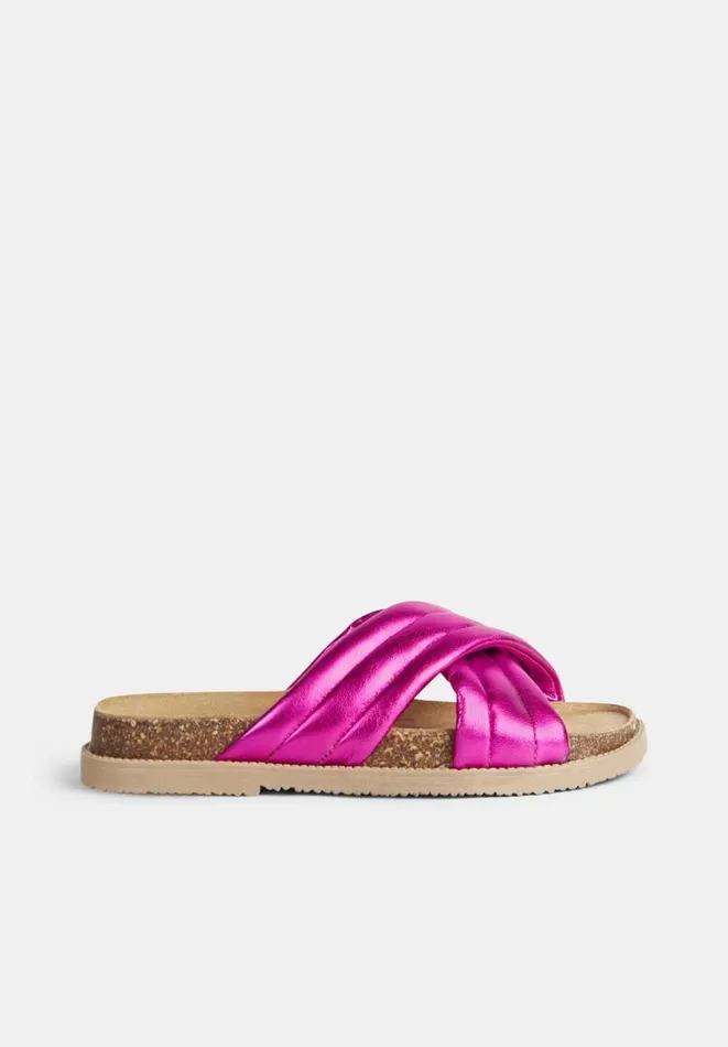 Hush Flats Women Pemba Leather Metallic Sandals Pink