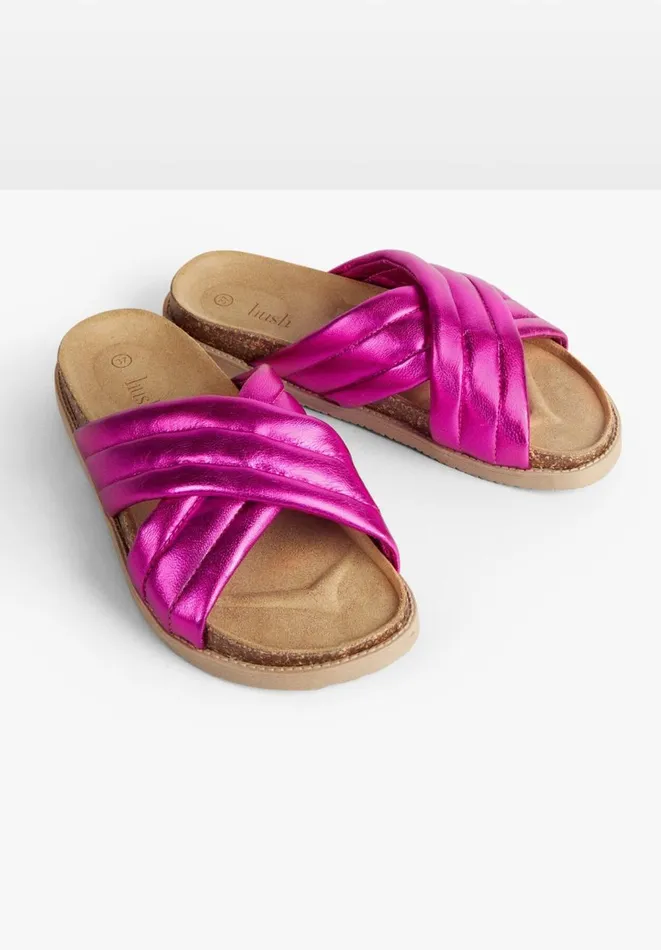 Hush Flats Women Pemba Leather Metallic Sandals Pink