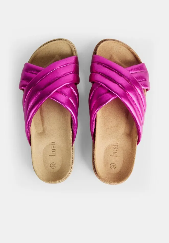 Hush Flats Women Pemba Leather Metallic Sandals Pink
