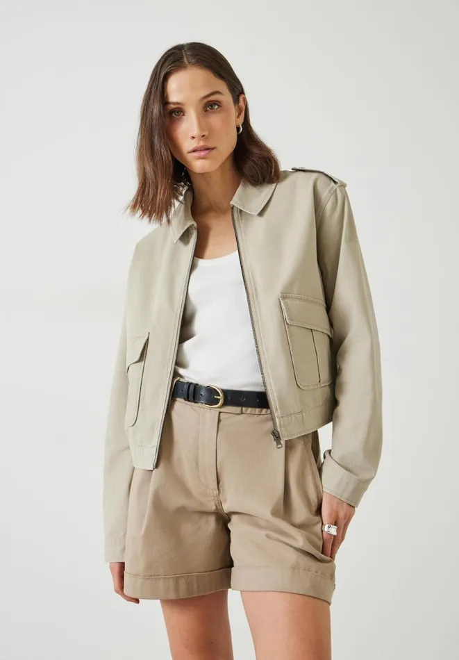 Hush Jackets and Coats Women Laurie Zip Up Utility Jacket Stone
