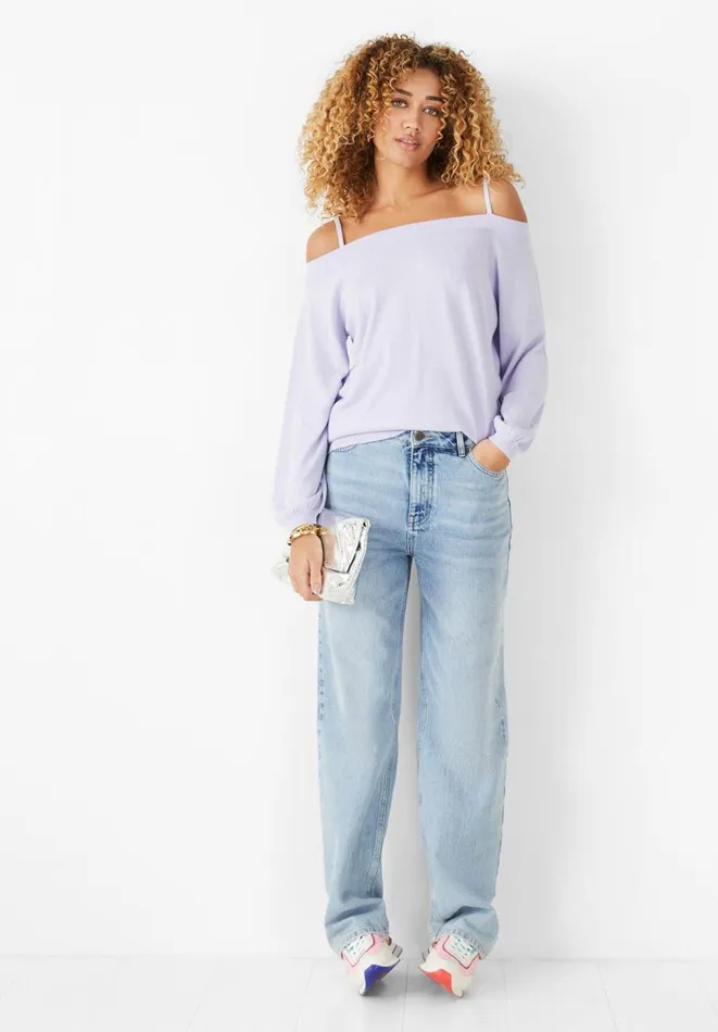 Hush Jumpers and Cardigans Women Angela Off Shoulder Knitted Top Lilac Heather