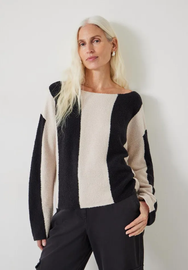 Hush Jumpers and Cardigans Women Everlee Striped Boat Neck Cotton Jumper Ecru Black Stripe