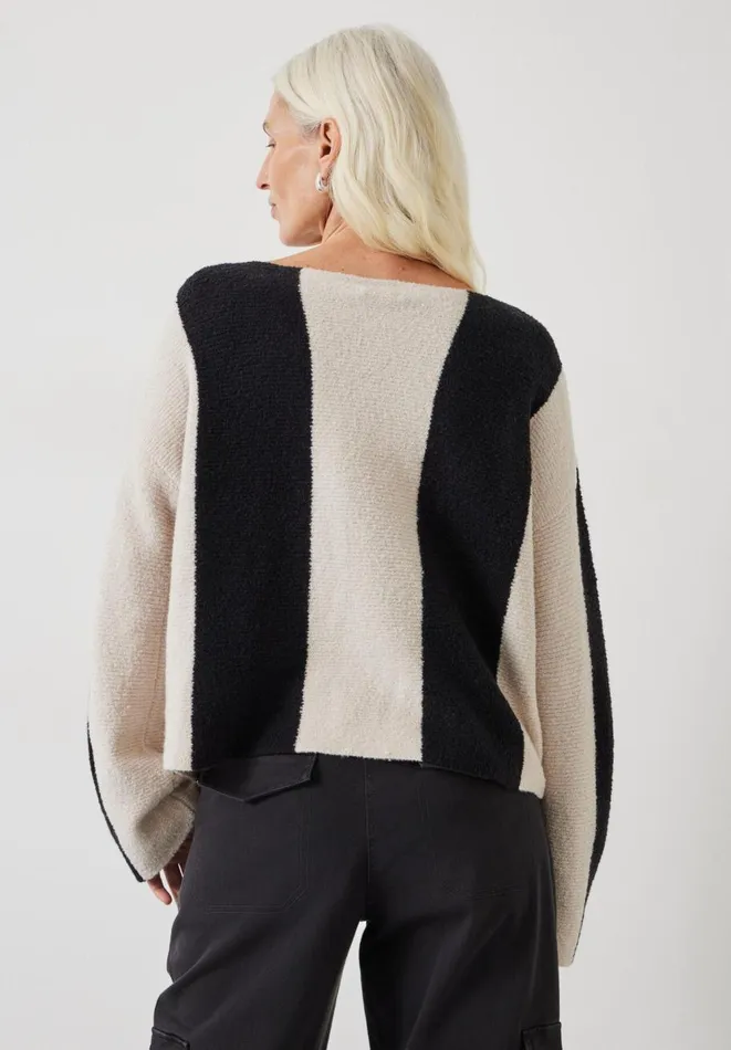 Hush Jumpers and Cardigans Women Everlee Striped Boat Neck Cotton Jumper Ecru Black Stripe Hush Jumpers and Cardigans Women Everlee Striped Boat Neck Cotton Jumper Ecru Black Stripe