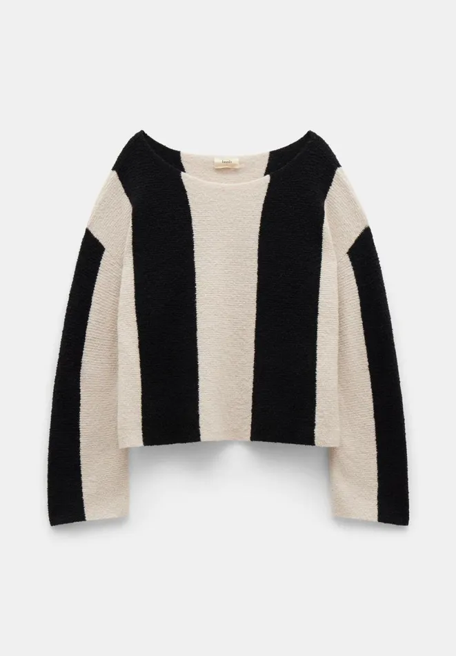 Hush Jumpers and Cardigans Women Everlee Striped Boat Neck Cotton Jumper Ecru Black Stripe Hush Jumpers and Cardigans Women Everlee Striped Boat Neck Cotton Jumper Ecru Black Stripe