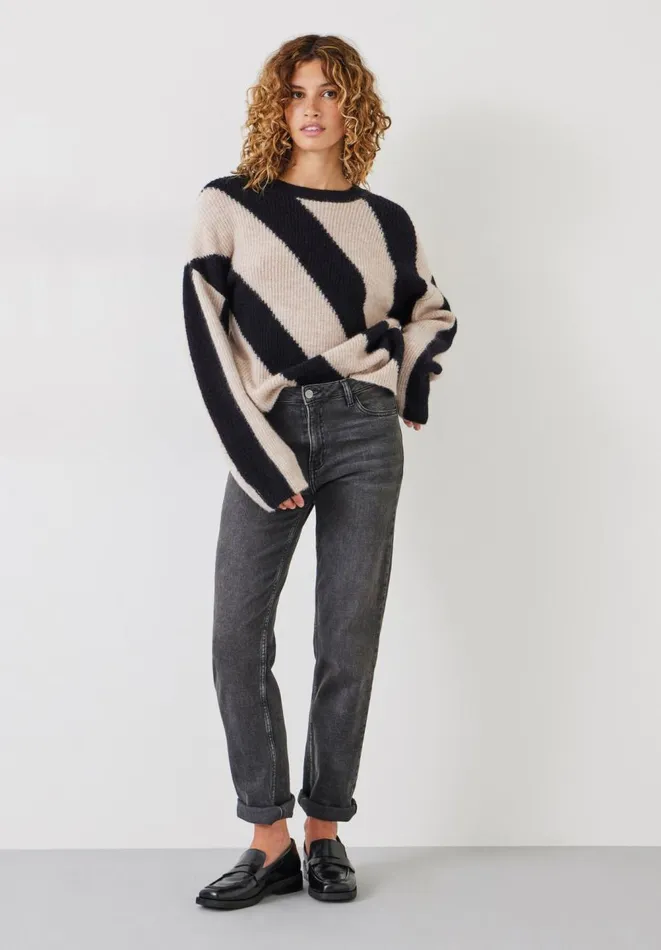 Hush Jumpers and Cardigans Women Georgie Diagonal Stripe Wool Blend Jumper Black Oatmeal Marl Hush Jumpers and Cardigans Women Georgie Diagonal Stripe Wool Blend Jumper Black Oatmeal Marl