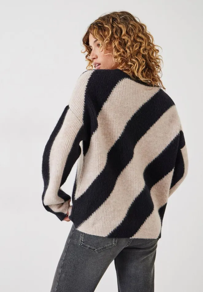 Hush Jumpers and Cardigans Women Georgie Diagonal Stripe Wool Blend Jumper Black Oatmeal Marl Hush Jumpers and Cardigans Women Georgie Diagonal Stripe Wool Blend Jumper Black Oatmeal Marl