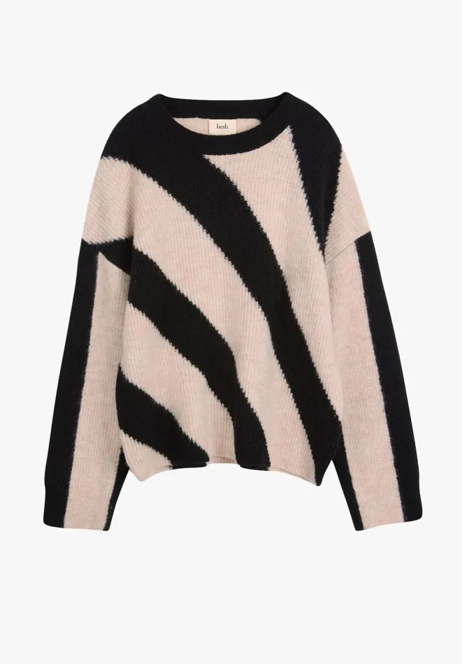 Hush Jumpers and Cardigans Women Georgie Diagonal Stripe Wool Blend Jumper Black Oatmeal Marl Hush Jumpers and Cardigans Women Georgie Diagonal Stripe Wool Blend Jumper Black Oatmeal Marl