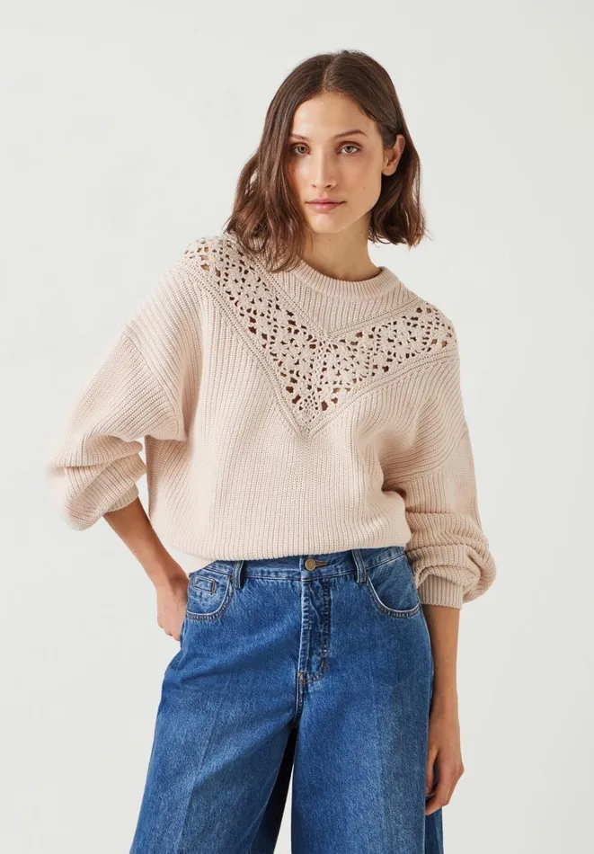 Hush Jumpers and Cardigans Women Louise Lace Insert Cotton Jumper Ivory