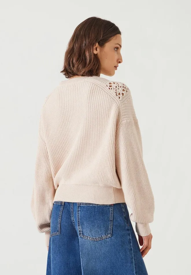 Hush Jumpers and Cardigans Women Louise Lace Insert Cotton Jumper Ivory Hush Jumpers and Cardigans Women Louise Lace Insert Cotton Jumper Ivory