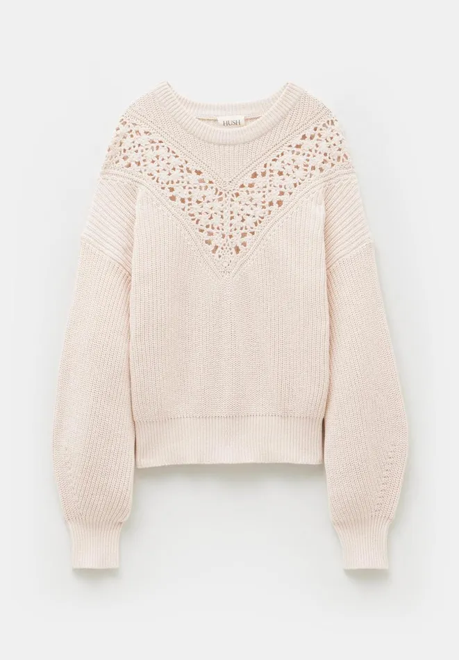 Hush Jumpers and Cardigans Women Louise Lace Insert Cotton Jumper Ivory Hush Jumpers and Cardigans Women Louise Lace Insert Cotton Jumper Ivory