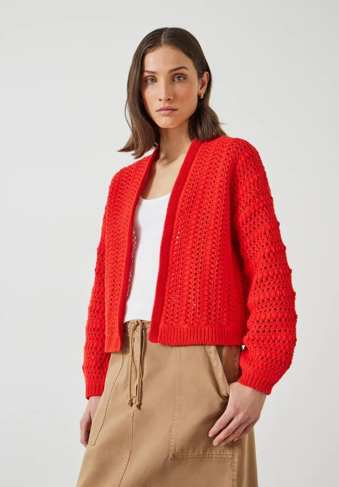 Hush Jumpers and Cardigans Women Pixie Open Knit Cotton Cardigan Fiery Red