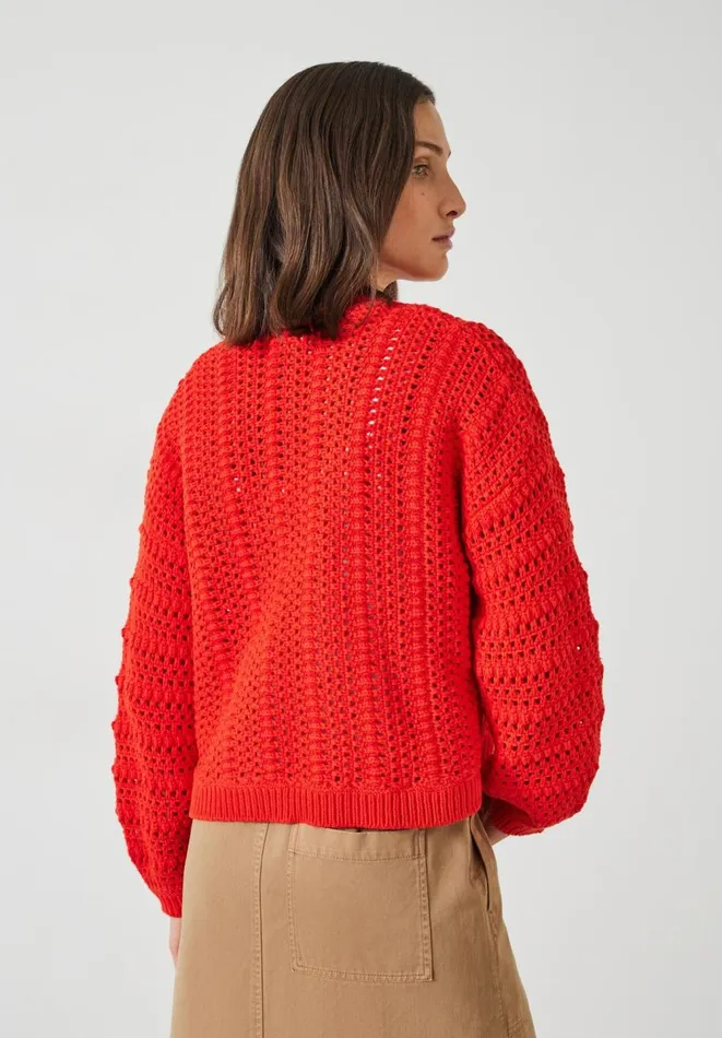 Hush Jumpers and Cardigans Women Pixie Open Knit Cotton Cardigan Fiery Red