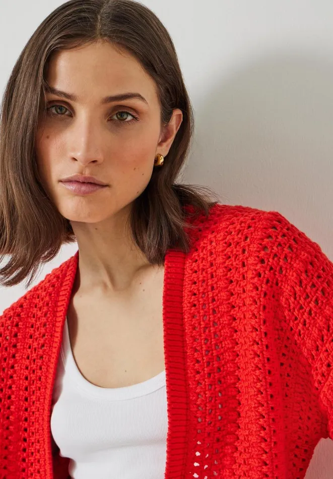 Hush Jumpers and Cardigans Women Pixie Open Knit Cotton Cardigan Fiery Red