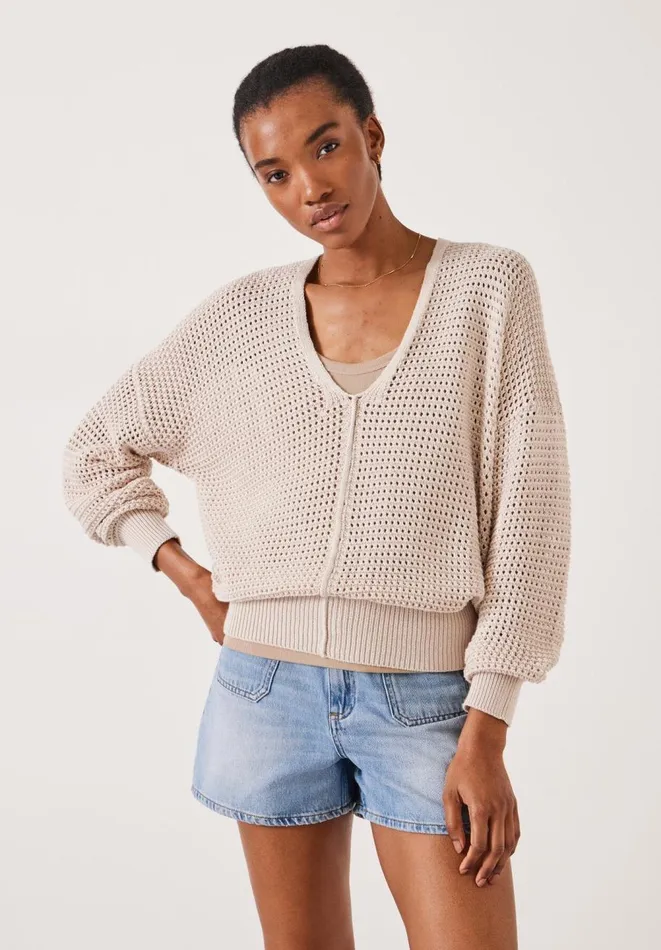 Hush Jumpers and Cardigans Women Poppy Open Stitch V Neck Cotton Jumper Moonshine
