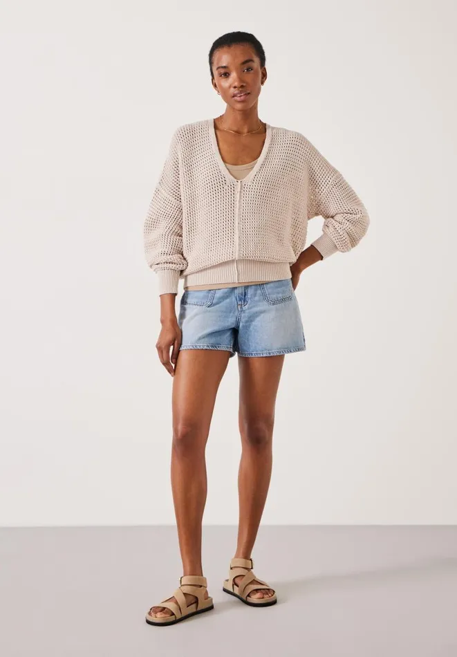 Hush Jumpers and Cardigans Women Poppy Open Stitch V Neck Cotton Jumper Moonshine