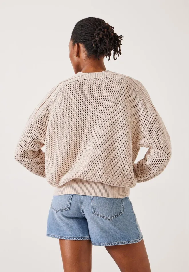 Hush Jumpers and Cardigans Women Poppy Open Stitch V Neck Cotton Jumper Moonshine