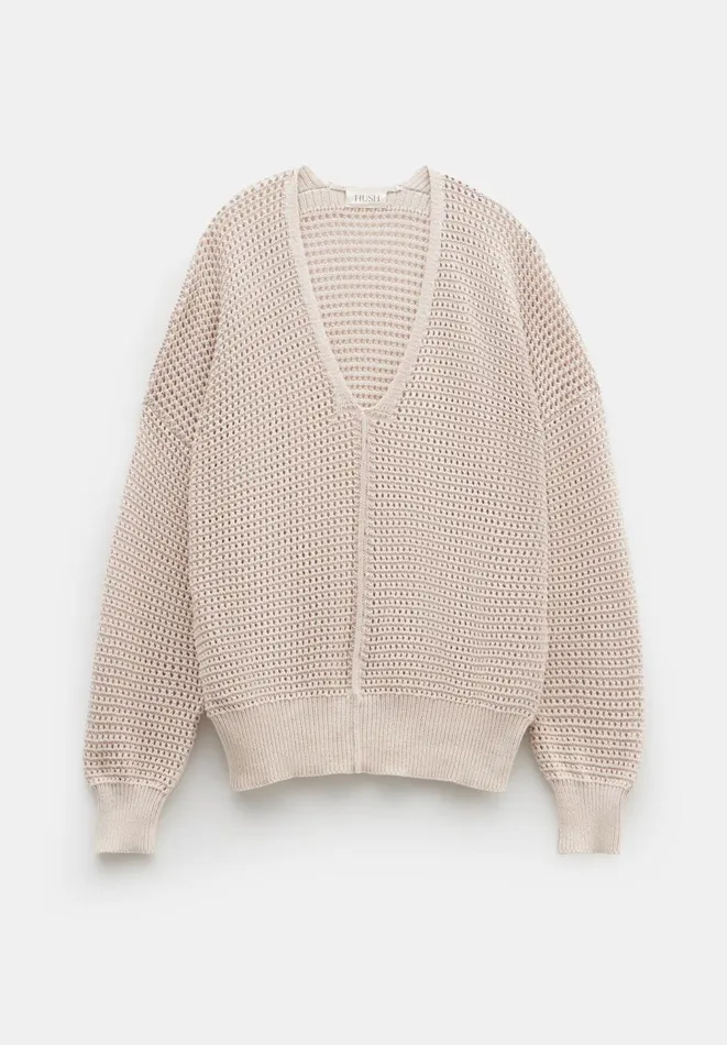 Hush Jumpers and Cardigans Women Poppy Open Stitch V Neck Cotton Jumper Moonshine