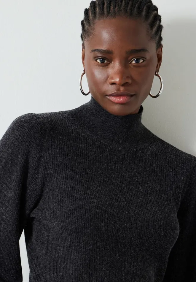 Hush Jumpers and Cardigans Women Ribbed Sleeve Roll Neck Jumper Charcoal Marl