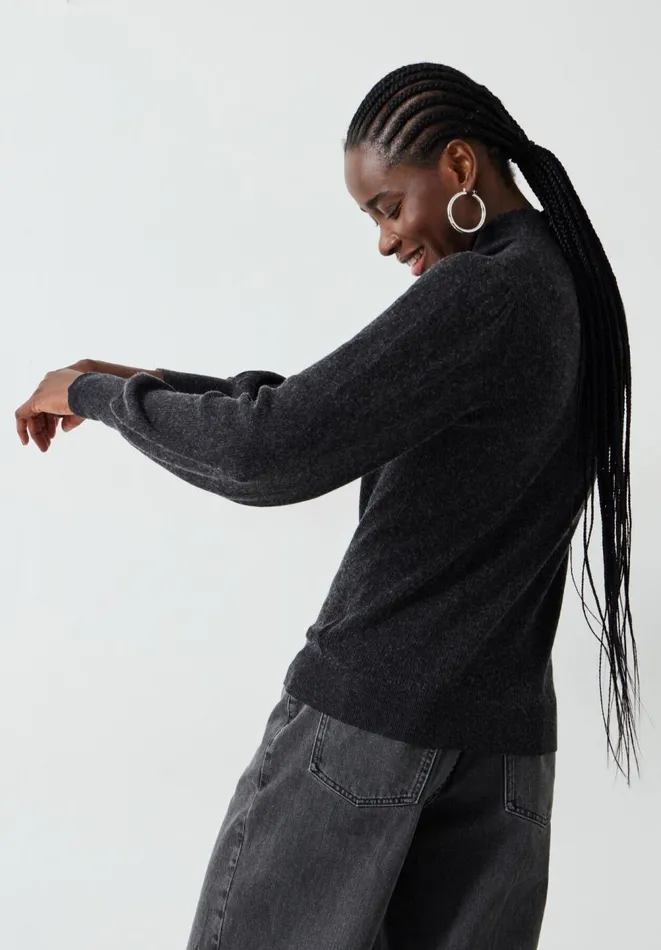 Hush Jumpers and Cardigans Women Ribbed Sleeve Roll Neck Jumper Charcoal Marl