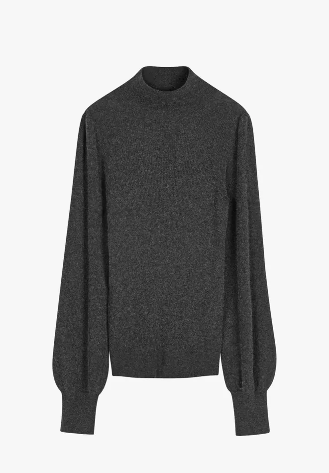 Hush Jumpers and Cardigans Women Ribbed Sleeve Roll Neck Jumper Charcoal Marl