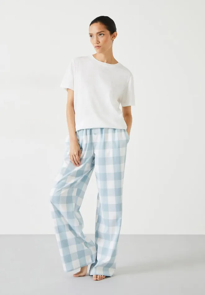 Hush Pyjamas and Nightwear Women Amita Brushed Cotton Blend Pyjama Trousers Misty Blue Check